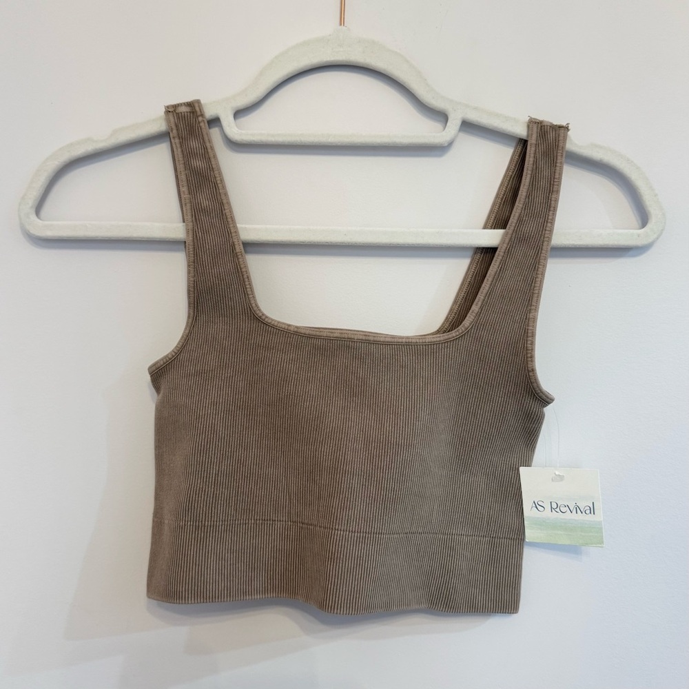 Altar'd State Brown Crop Tank Top Fitted Ribbed